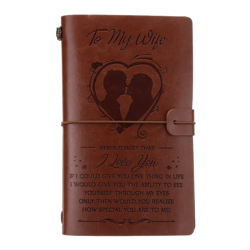 To My Wife I Love You from Husband Engraved Leather Journal Notebook Diary Custom Message Quotes Gift Anniversary Birthday Graduation