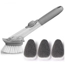 Automatic Liquid-filled Sponge Dishwashing Cleaning Brush Handle Pot + 3 Brush Head