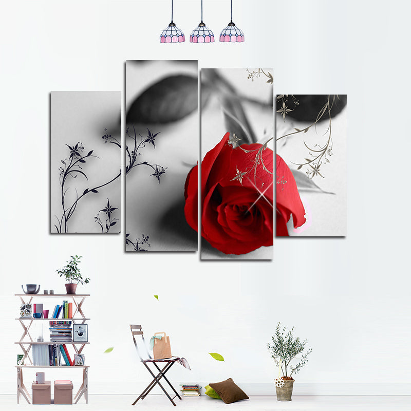 Miico Hand Painted Four Combination Decorative Paintings Botanic Rose Wall Art For Home Decoration