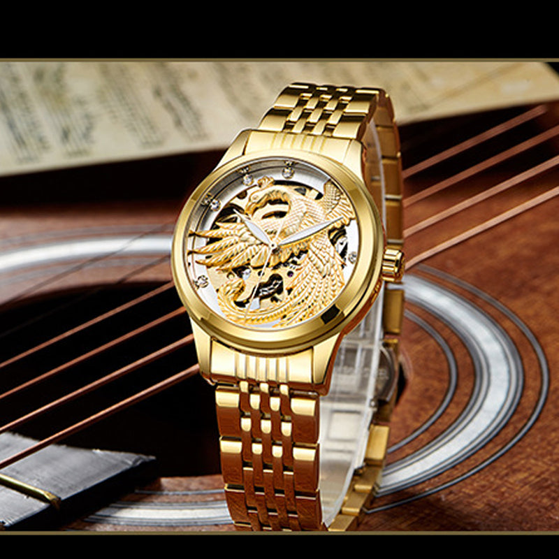 TEVISE 9006 3D Phoenix Dial Display Automatic Mechanical Watch Full Steel Waterproof Unisex Watch