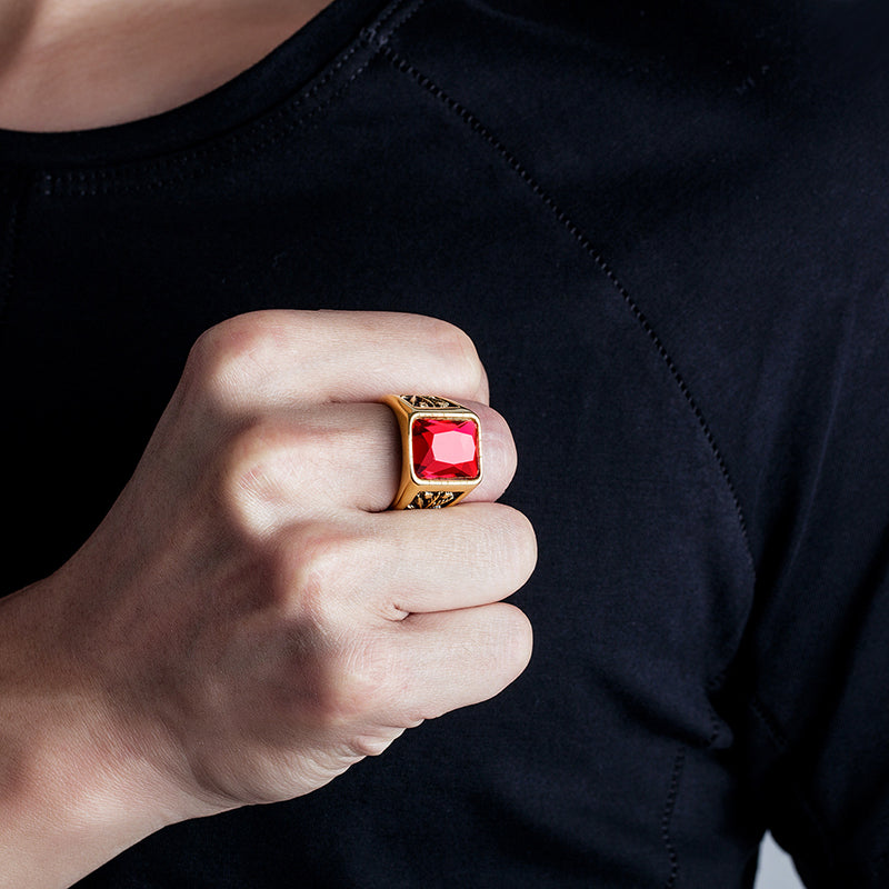 Personality Infertile Stainless Steel 316L Glass Stone Maple Leaf Ring