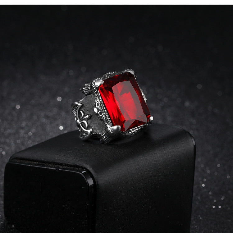 E-commerce Source Of Origin Europe And America Domineering Titanium Steel Men's Set Ruby Ring