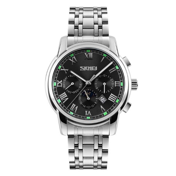 SKMEI 9121 Casual Men Quartz Watch Luxury Stainless Steel Strap Date Display Bussiness Watch