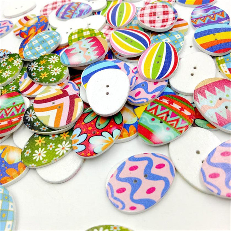 Wooden Buttons Easter Eggs Mixed 2 Holes Buttons for Sewing Scrapbooking Crafts DIY