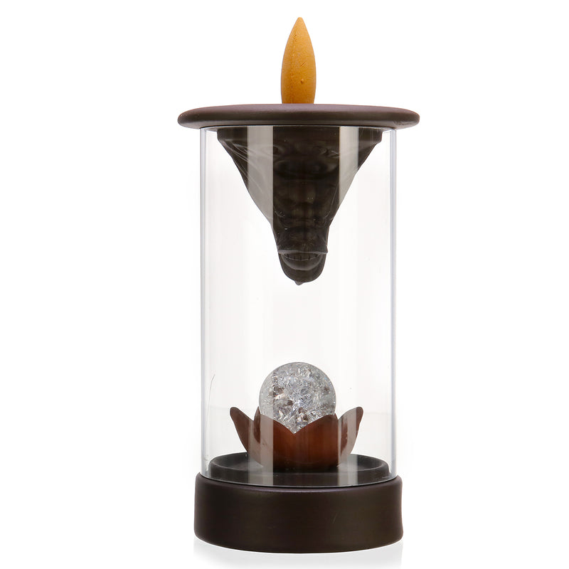 7 Color LED Changing Incense Burner Backflow Waterfall Smoke Censer Holder with Cones