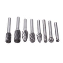 Drillpro 8Pcs 6mm Shank Tungsten Steel Rotary File Set Grinding Head Rasp Burrs Abrasive Tool