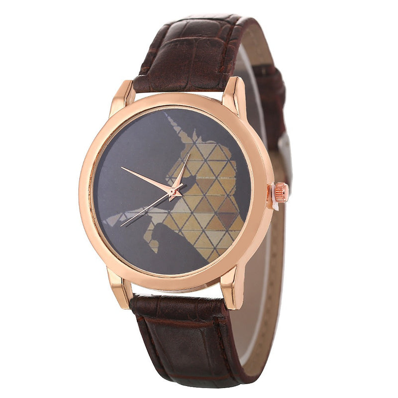 DEFFRUN Fashion Childlike Watch Leather Band Unicorn Pattern Casual Men Quartz Watch
