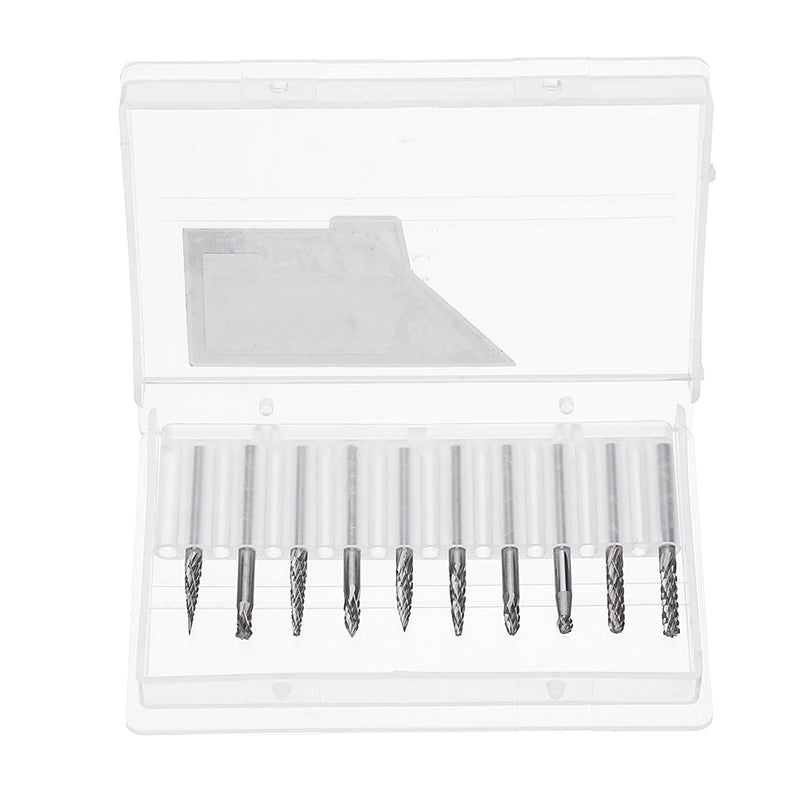 10pcs 3mm Double Lines Tungsten Carbide Burr Rotary File Drill Bits Milling Cutter Set