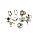 10 Pcs Women Vintage Gift Ring Set Rhinestones Gem Knuckle Rings Jewelry