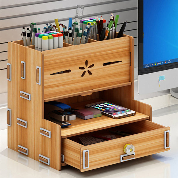 3 Colors Creative Pencil Pen Holder Storage Box Rack Desk Stationery Container Multifunctional Home/Office Desktop DIY Organizer
