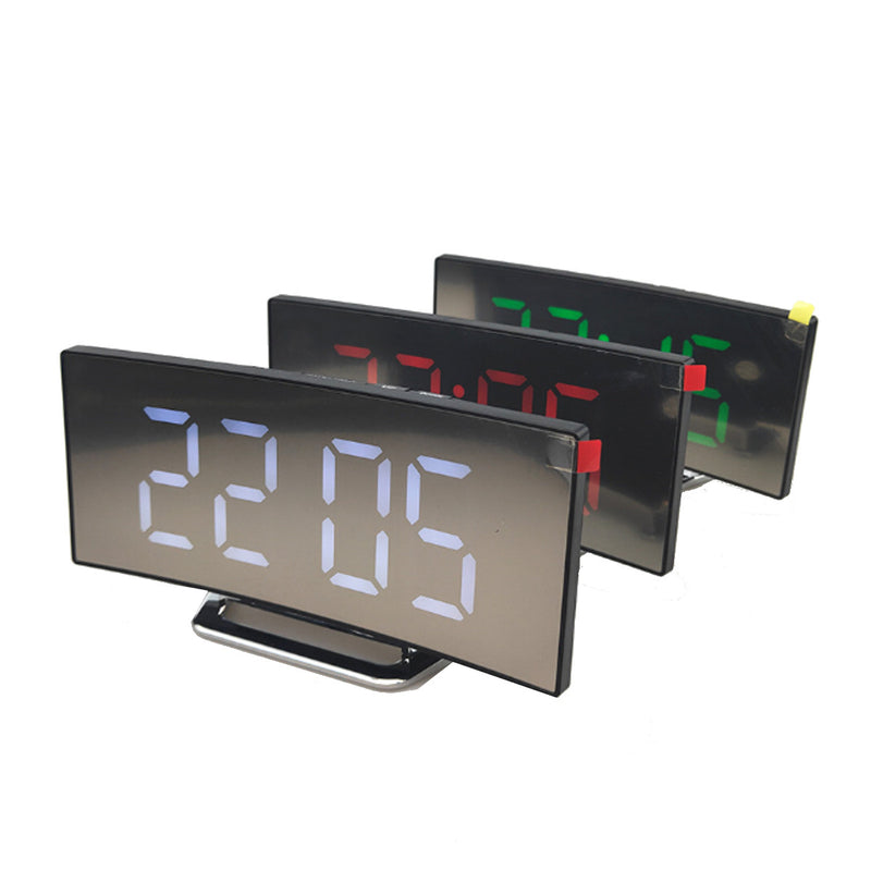 USB Rechargeable Mirror LED Alarm Clock Night Lights Thermometer Digital Clock