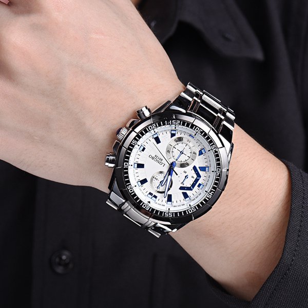 LONGBO 80135 Military Style Men Quartz Watch Luxury Stainless Steel Wristwatch