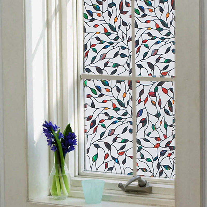 46x100cm Window Film Sticker Leaf Stained Glass Static DIY Home Decorations