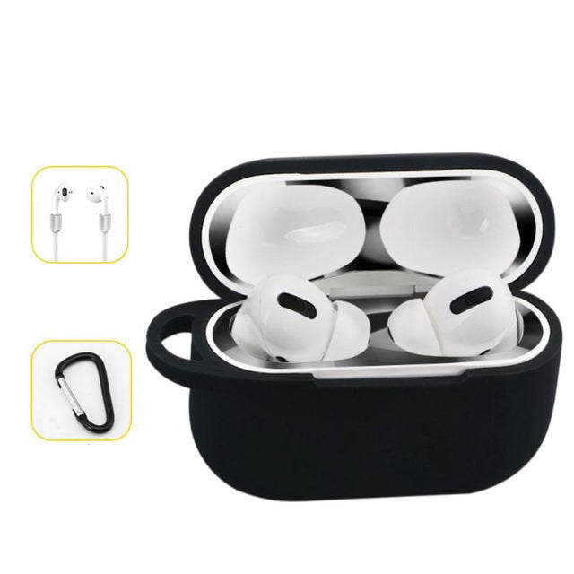 Bakeey 4 in 1 Silicone Shockproof Anti-drop Earphone Storage Case with keychain + Anti-lost Strap + Dust-proof Metal Protective Film Sticker for Airpods Pro 2019