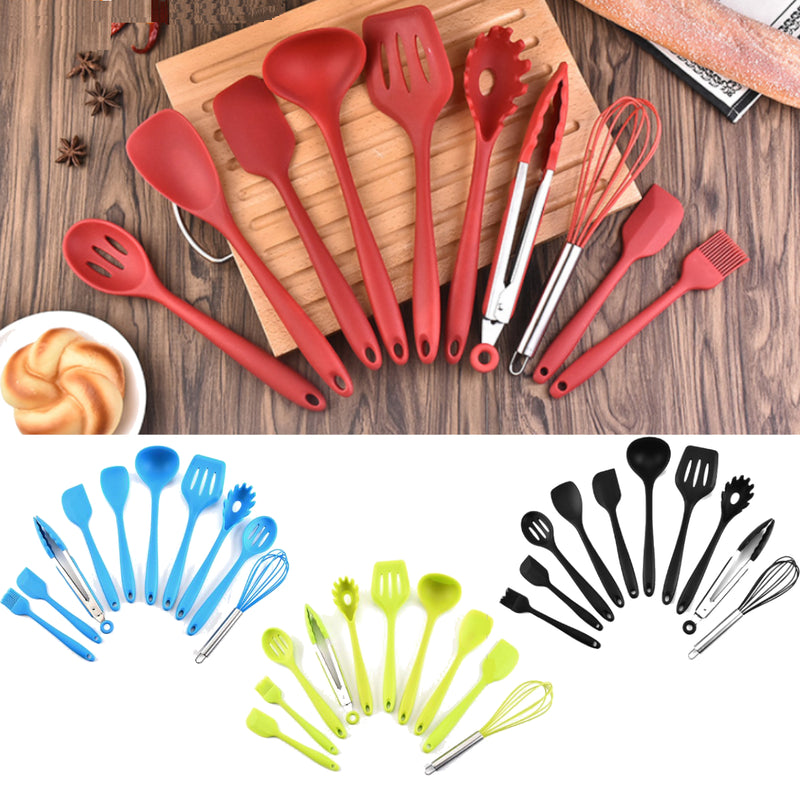 10PCS Silicone Kitchen Utensils Heat Resistant Cooking Bake Spoon Tool for BBQ Non-stick Spatula Shovel