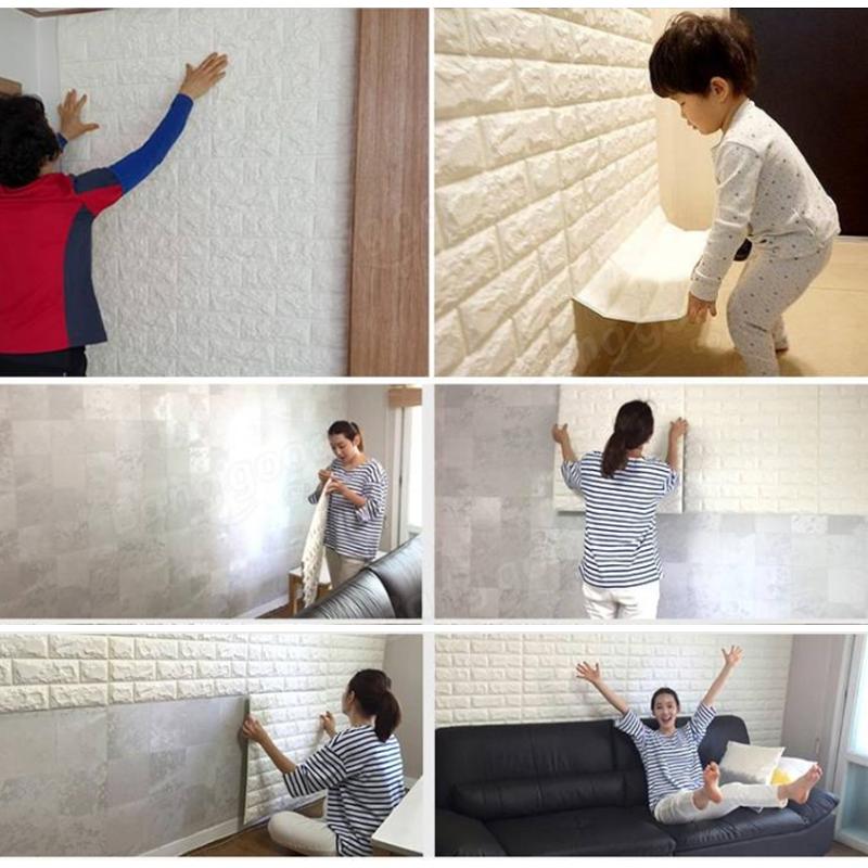 4Pcs 3D Elasticity Brick Grain Wallpaper Wall Stickers DIY Anti-collision Sound Insulation Self-adhesion Decal
