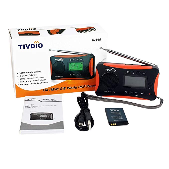 TIVDIO V-116 Portable Shortwave Radio with FM MW SW Transistor Support Micro-SD Card AUX Input Radio