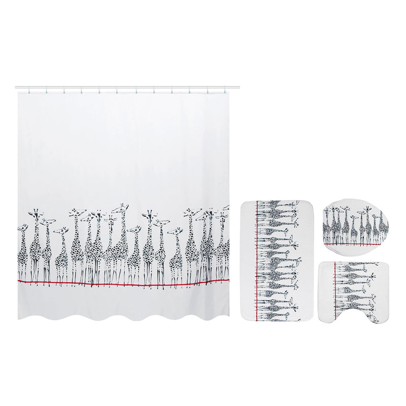 180x180cm Giraffe Bath Fabric Shower Curtains Waterproof Lid Toilet Cover Mat