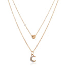 Trendy Multi-layer Necklace Gold Moon Peach Heart Pendant Chain Charm Necklace Retro Jewelry