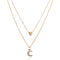 Trendy Multi-layer Necklace Gold Moon Peach Heart Pendant Chain Charm Necklace Retro Jewelry