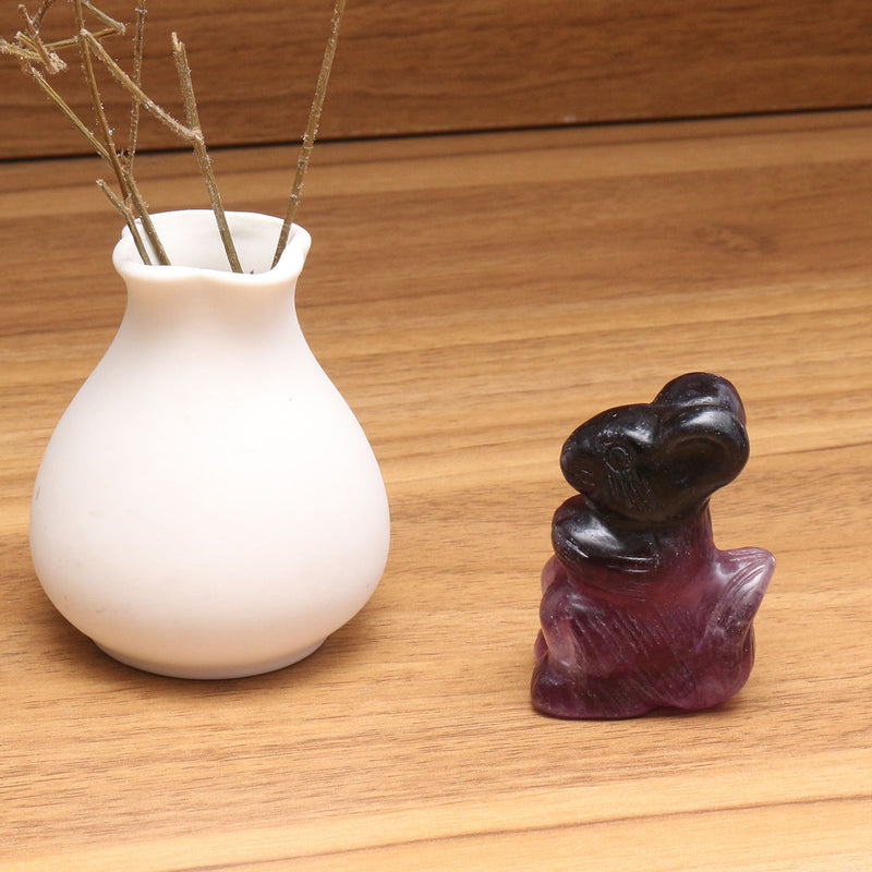 2" Hand Carved Rainbow Fluorite Squirrel Natural Quartz Crystal Skull Healing Decorations