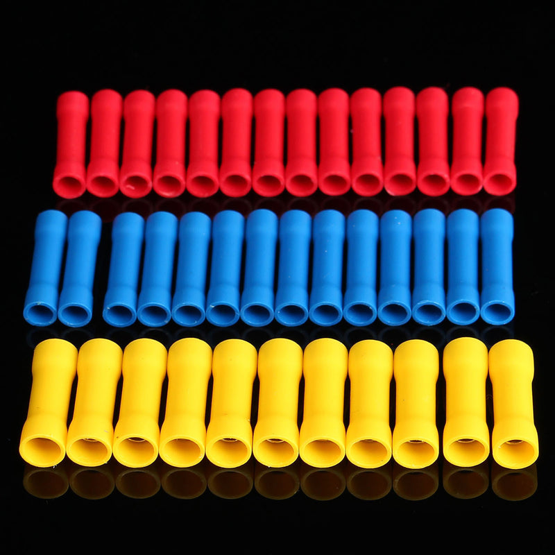 50Pcs Insulated Butt Wire Connector Crimp Terminal 10-22AWG 0.5-6.0mm2 PVC Kit