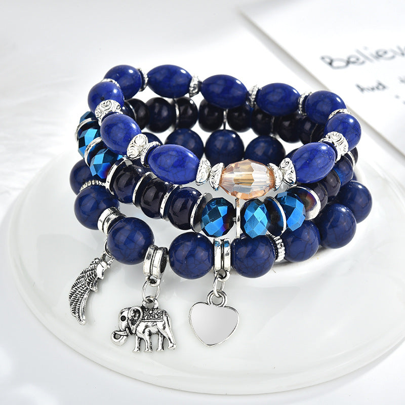Bohemian Multilayer Tassel Beaded Bracelet Ethnic Wings Elephant Heart Colorful Pendant Bracelet