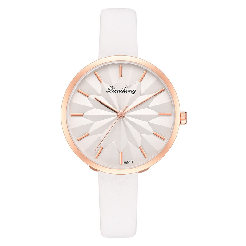 Colorful Leather Strap Simple Dial Fashion Gold Needle Ladies Dress Women Quartz Watch