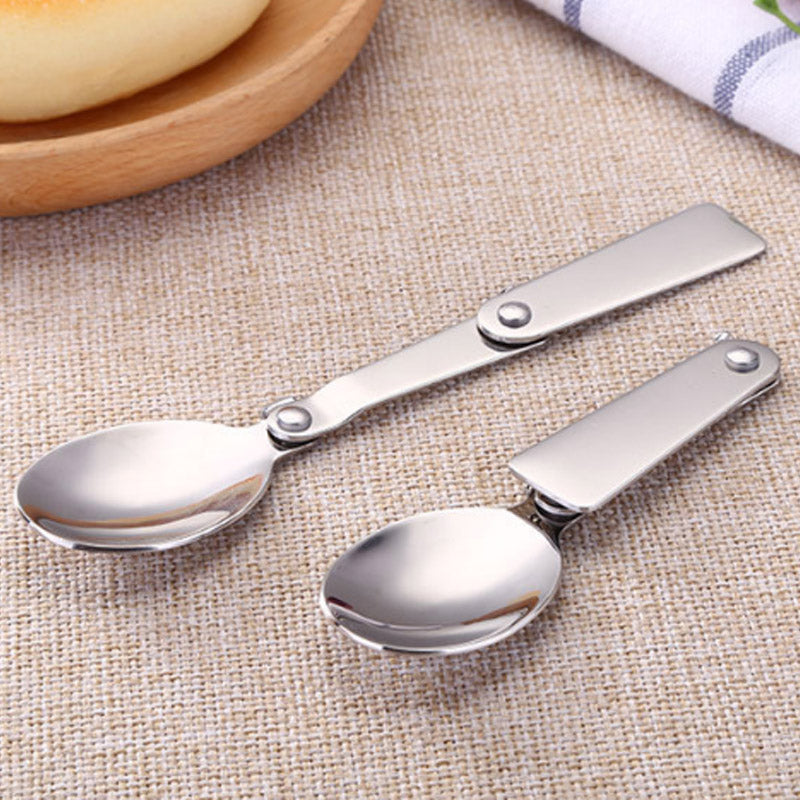 1 Pcs Folding Tableware Stainless Steel Salad Spoon Camping BBQ Picnic Dinnerware