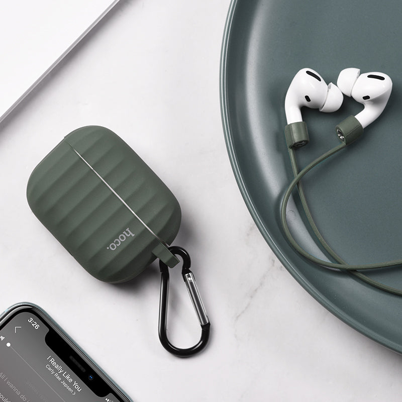 HOCO 3 in 1 Pure Armor Soft Liquid Silicone Shockproof Dust-Proof Earphone Storage Case with Anti-lost Rope and Hook for Apple Airpods 3 Airpods Pro