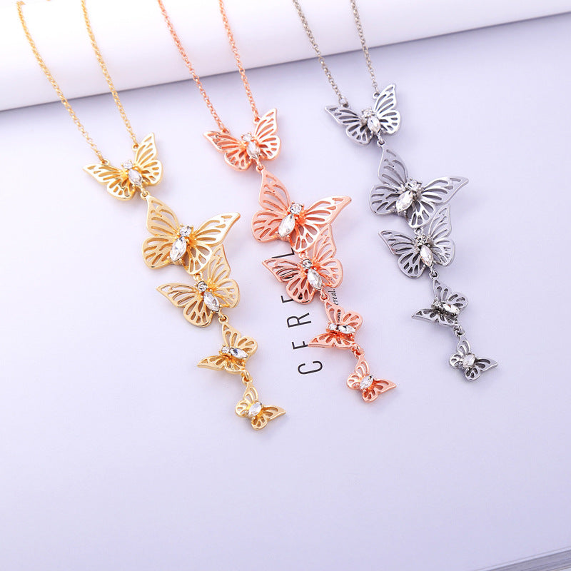 Sweet Butterfly Pendant Necklace Fashion Crystal Clothing Accessories Costumes Jewelry For Women