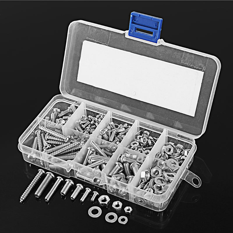Suleve MXSP4 M3/M4/M5 Stainless Steel Phillips Round Head Screws Nuts Washers Assortment Kit 250g