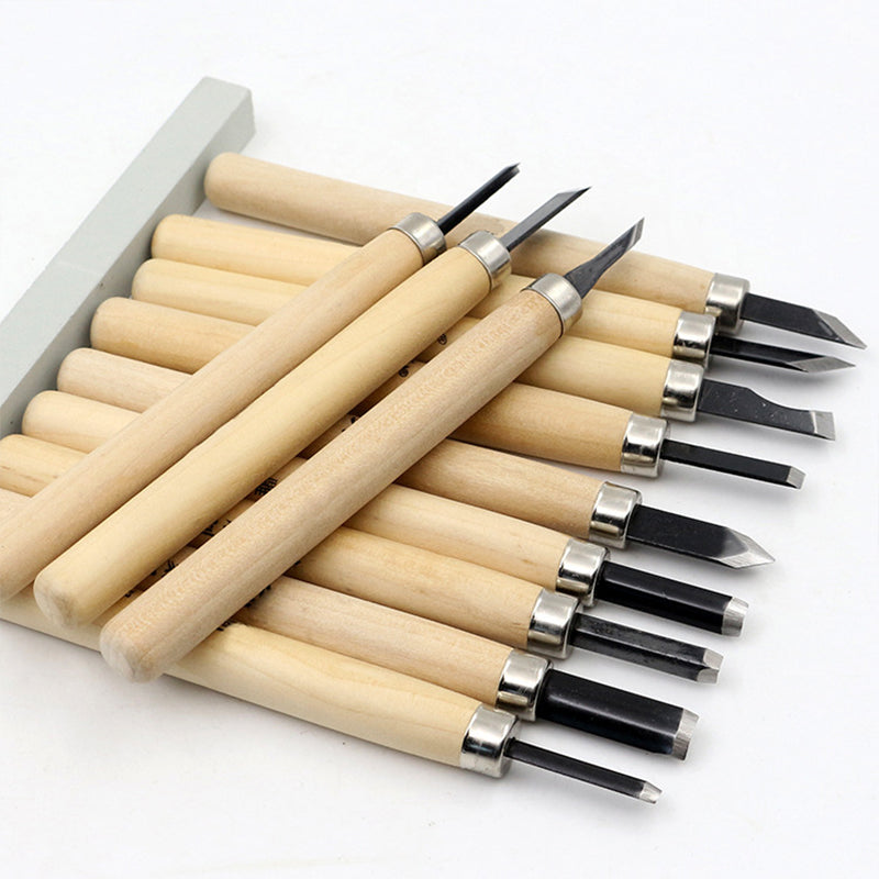 12Pcs/Set High Carbon Steel Wood Carving Chisel Chip Detail Chisel Woodworking Tools