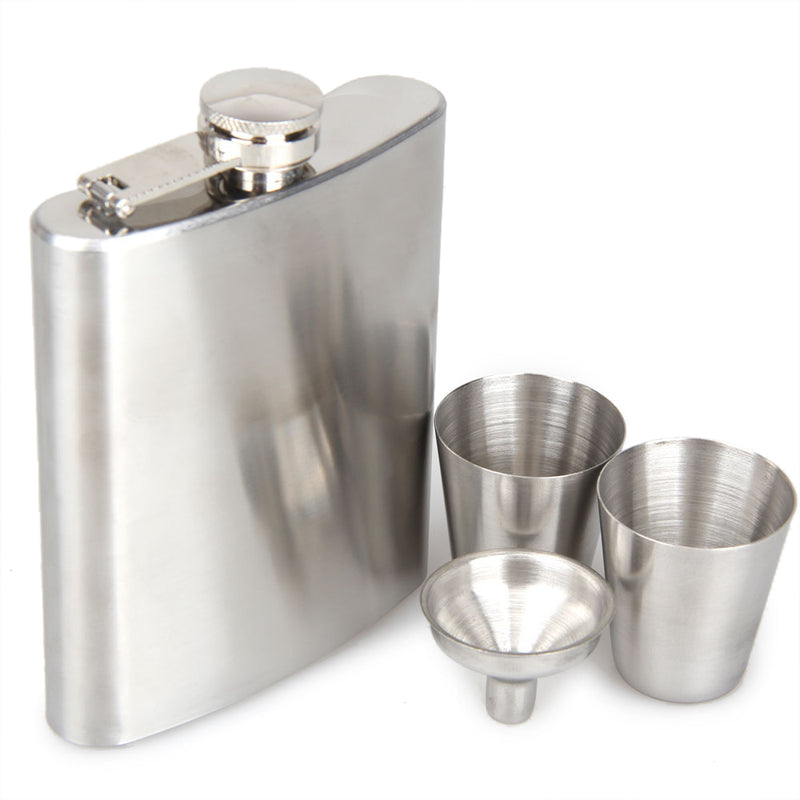 KCASA 8 Oz Stainless Steel Hip Flask Set With Funnel Hip Pocket Flagon Whiskey Brandy Vodka Pot Men