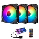 Coolmoon 30000Hrs 3PCS 120mm RGB Adjustable PC Fans 12 Monochromatic Lights CPU Cooling Fan with the Remote Control