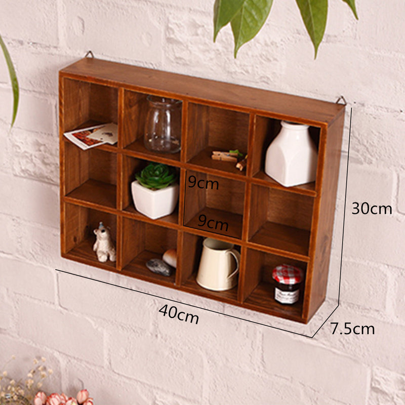 12 Grids Hanging Wooden Wall Shelf Box Display Rack Shelf Storage Home Decorations