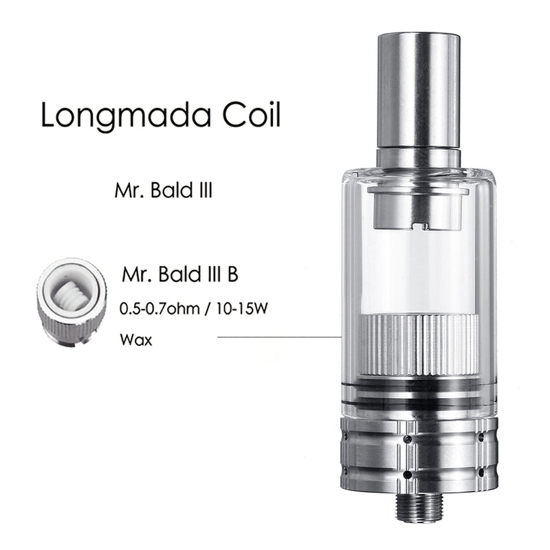 Longmada Mr.Bald 3 Atomizer B/C/D/E Wax Tank Glass Dry Herb 510 Threaded co2 Atomizer Quartz Vaporizer