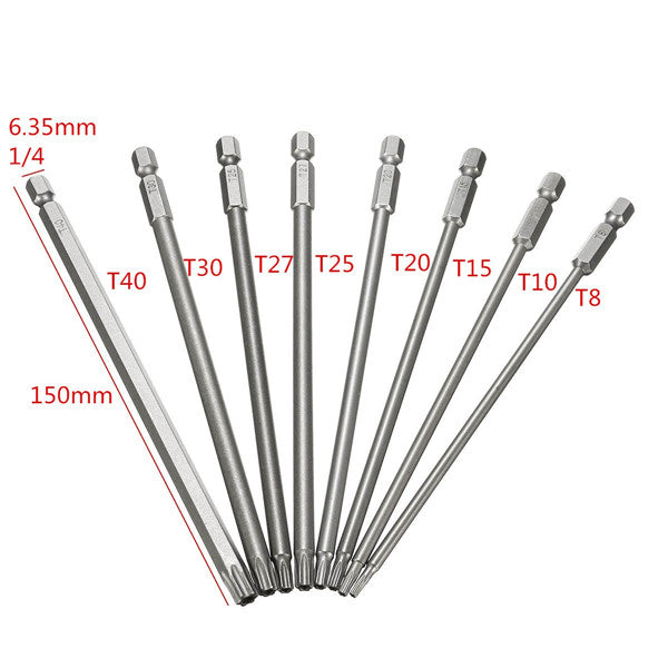 8pcs 150mm Length Magnetic Torx Security Electric Screwdriver Bits Set