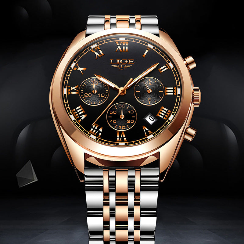 LIGE 9852 24 Hour Date Display Men Wrist Watch Business Style Quartz Watch