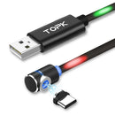 TOPK L-Line 1m Magnetic Cable USB C Type C Data Cable & Micro USB Cable LED Magnet Charger Cable For Samsung Xiaomi Huawei