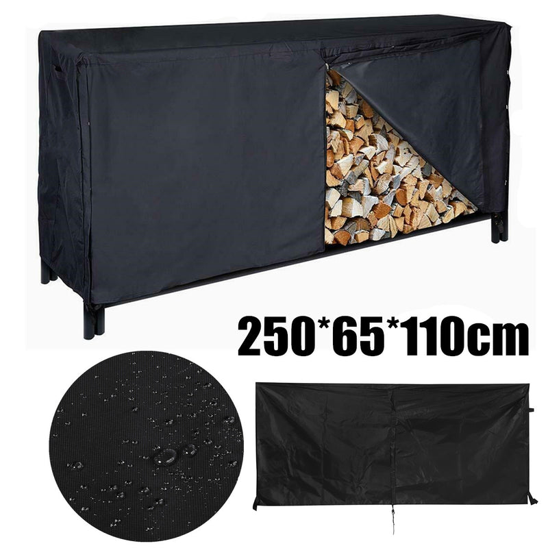 250X65X110CM Waterproof 600D Zippered Firewood Cover Wood Log Rack Outdoor Cover