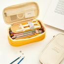 Kawaii Pencil Case Macaron Color Canvas Stretch Double Layer Large Capacity Pencil Box Cute Pencilcase Kids School Stationery