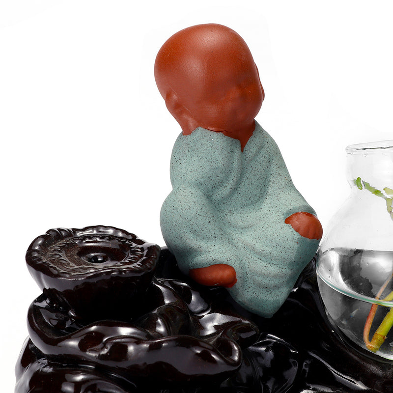 Ceramic Backflow Incense Burner With Glass Hydroponic Bottle Vase House Decorative Ornaments