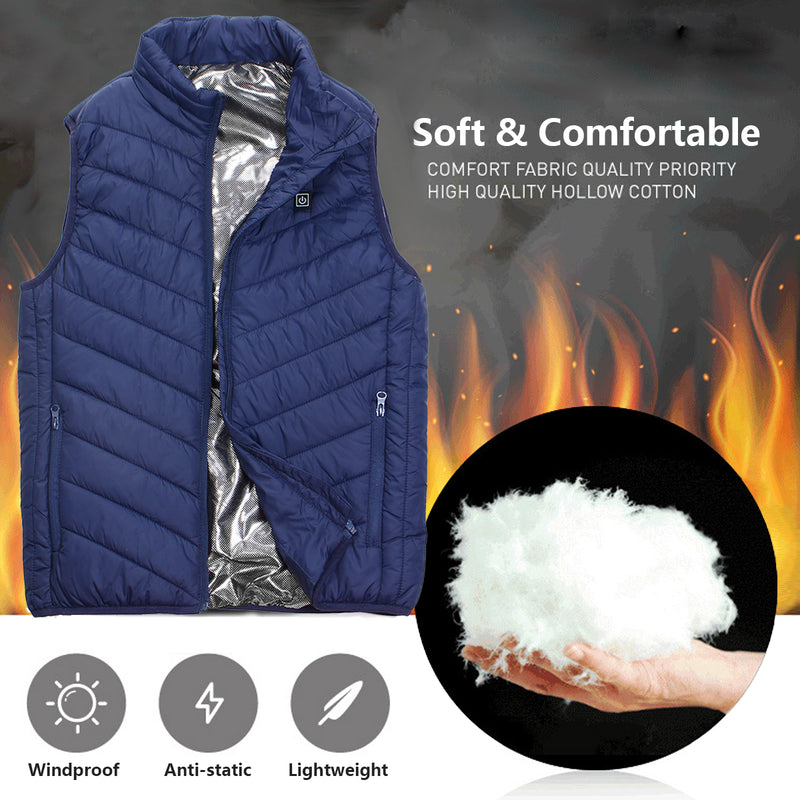 9 HeatingPads Blue USB Men Women Electric Heated Vest Jacket Coat Washable Warm