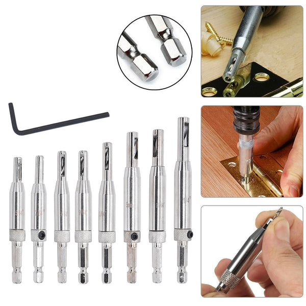 8pcs Self Centering Hinge Hardware Drill Bit Set Pilot Hole Guides Door Window Hinges Set