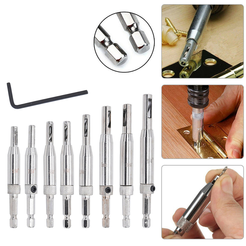 8pcs Self Centering Hinge Hardware Drill Bit Set Pilot Hole Guides Door Window Hinges Set