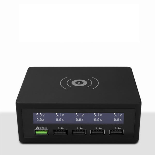 50W LCD Digital Display USB Charger 5 Port High Power Fast Charge USB Smart Charger Wireless Charging QC3.0