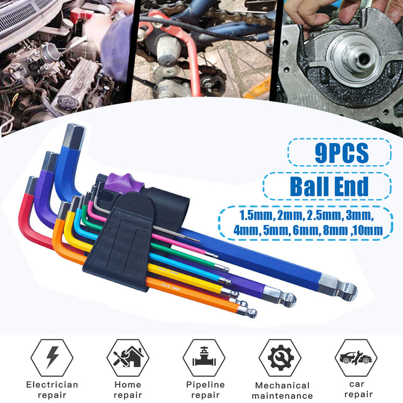 9pcs Ball End L Wrench Long Arm Key Set Torx Star Hex Metric and Imperial Allen Wrench Screwdriver