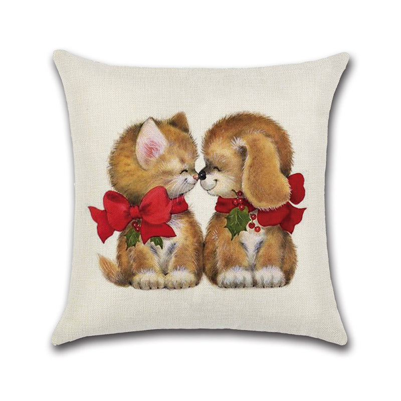 Merry Christmas Lovely Cats Dogs Cushion Covers Pillow Case Seat Sofa Pillow Cover