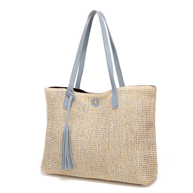 11L Women Straw Tassel Handbag Beach Shoulder Bag Shopping Tote Bag Outdoor Travel